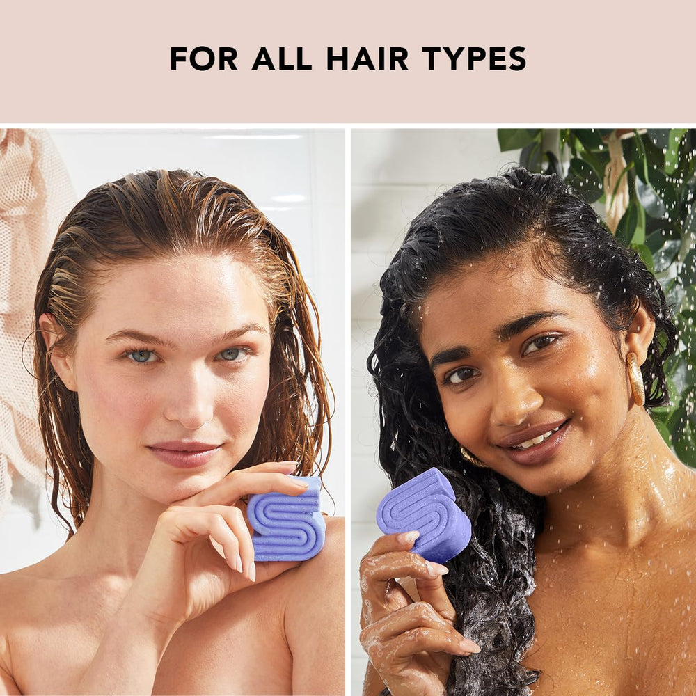 Kitsch toning purple shampoo bar wet hair application demonstrates color-safe cleansing.
