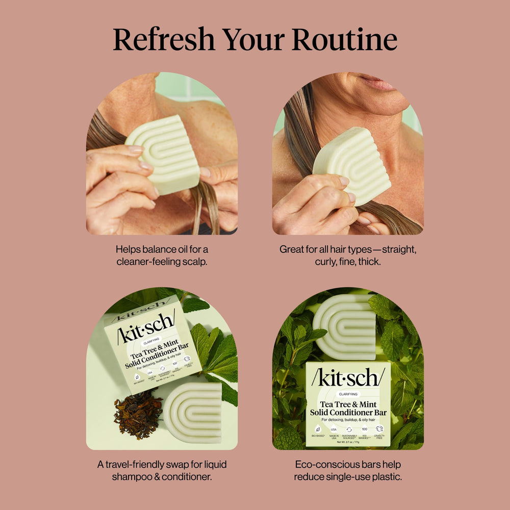 Kitsch travel-ready conditioner bar sits in a gym bag for on-the-go routines.