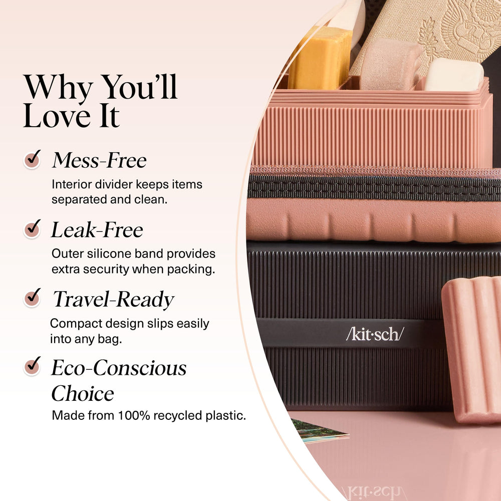 Kitsch travel soap case made from recycled plastic highlights eco-friendly design.