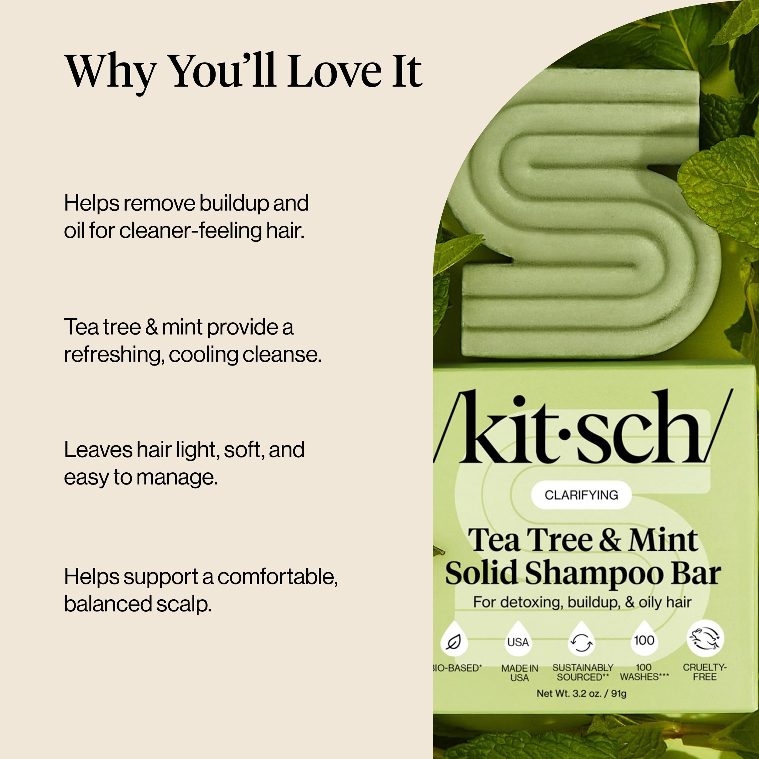 Kitsch vegan shampoo bar suitable for all hair types and color-treated strands.