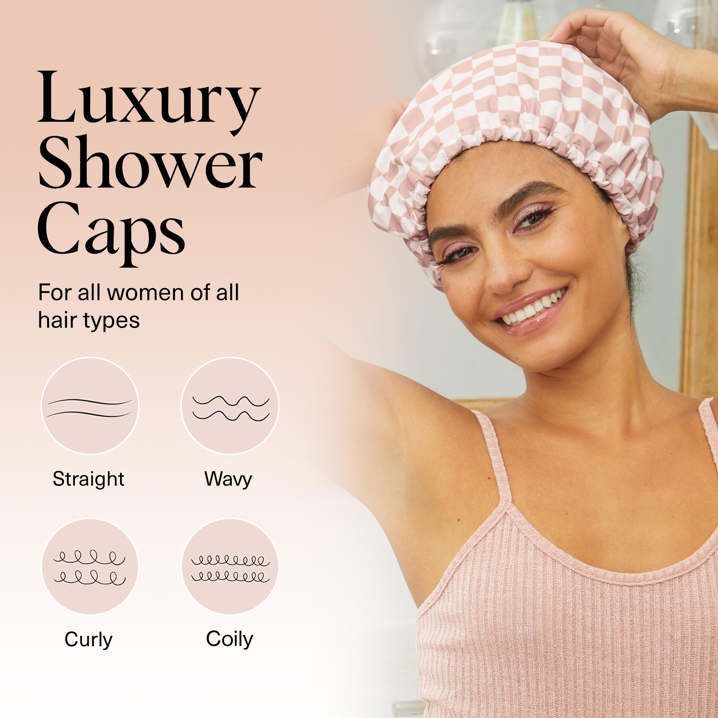 Kitsch waterproof shell with polyester and silicone protects hairstyles during washing.