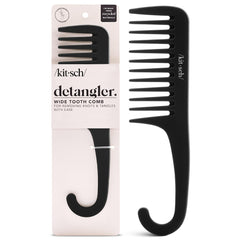 Kitsch wide-tooth detangler curve-handle enables easy detangling on wet or dry hair.