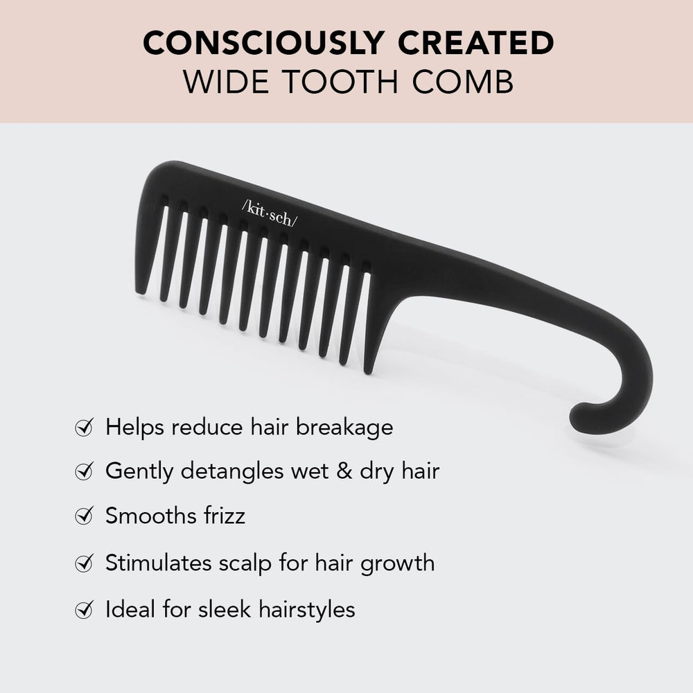 Kitsch wide-tooth detangler shower-use evenly distributes conditioner for smoother wet-hair care.