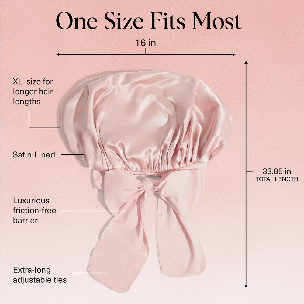 Kitsch XL satin bonnet adjustable ties showing secure fit for all hairstyles.