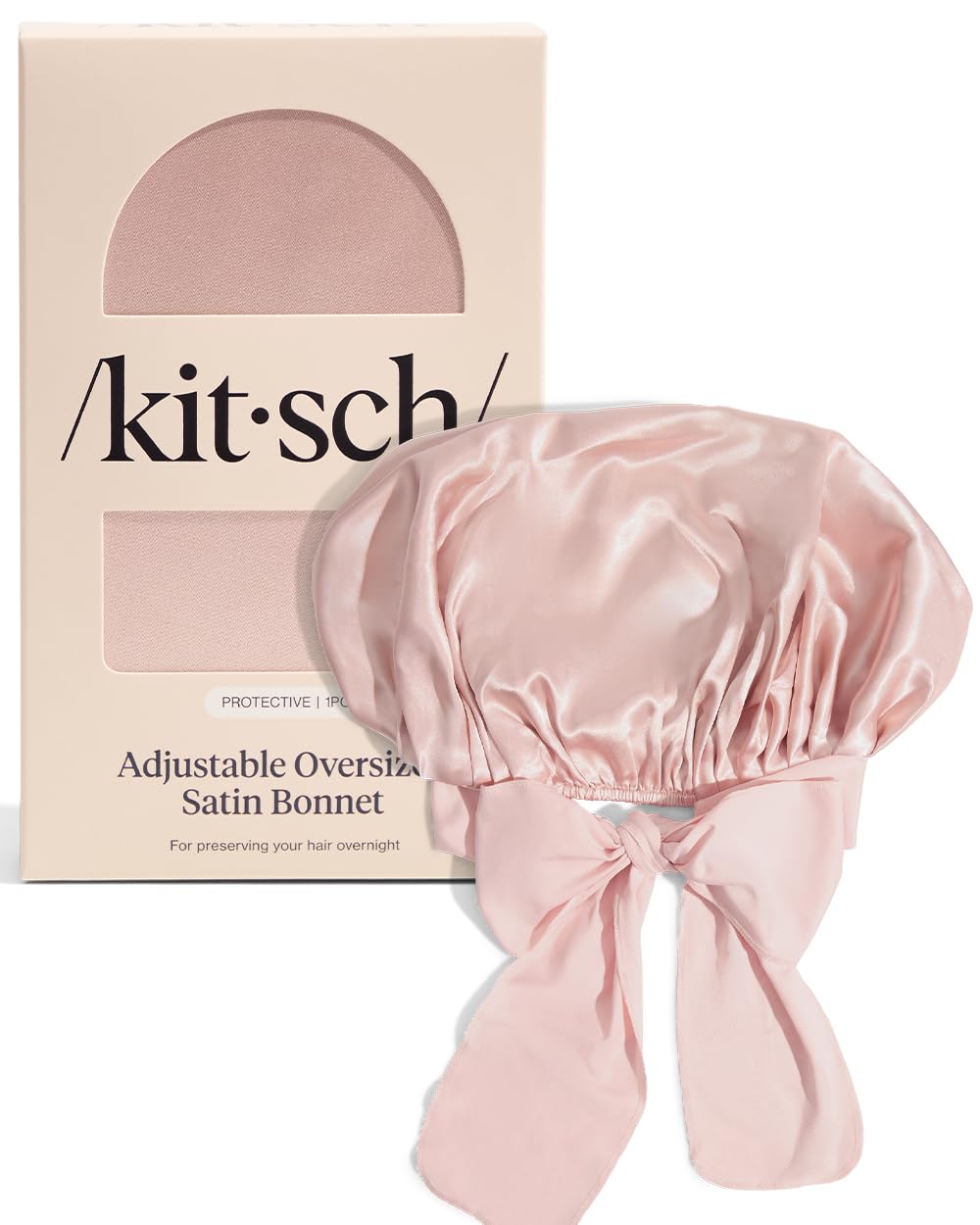 Kitsch XL satin bonnet blush color tone on fabric.