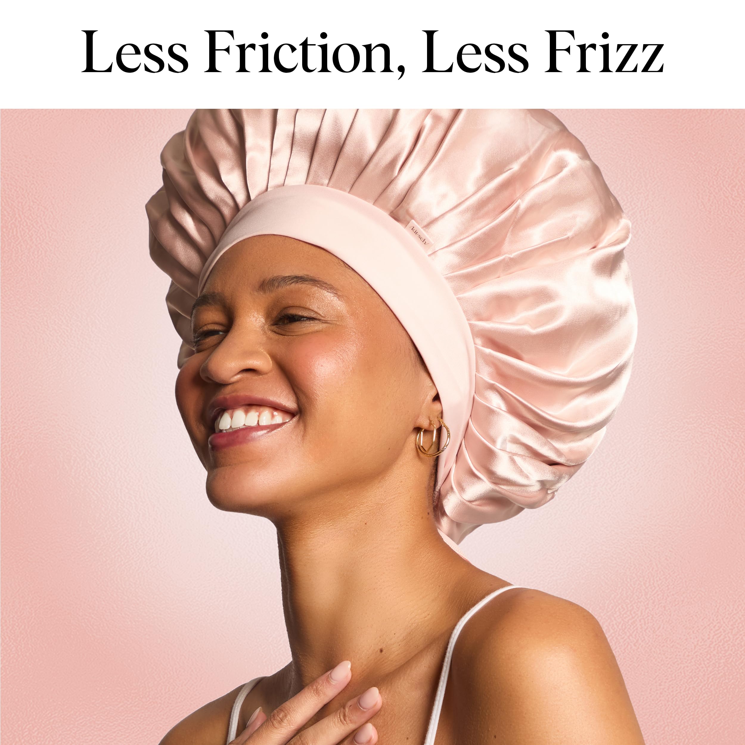 Kitsch XL satin bonnet with heatless curler compatibility demonstration.