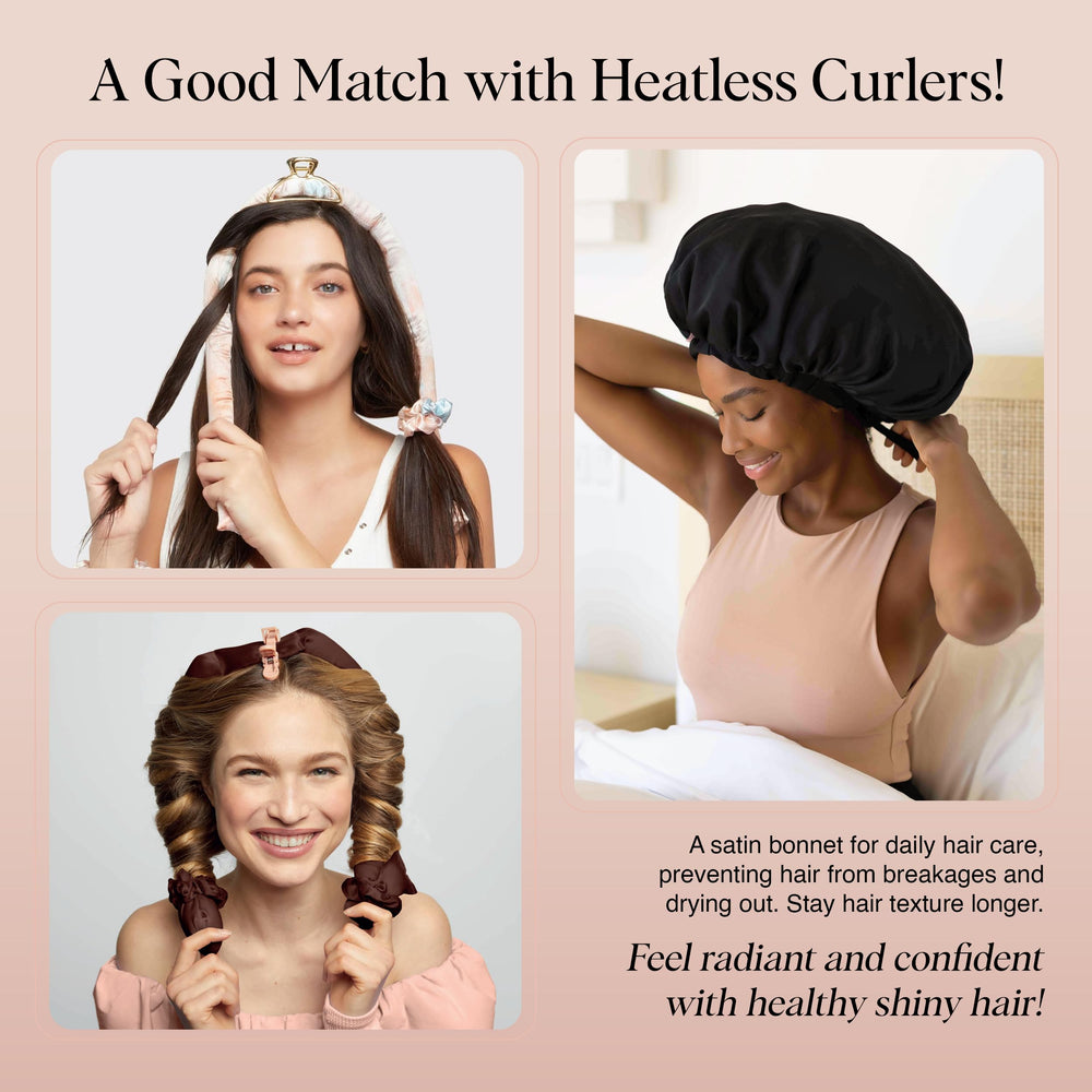 Kitsch XL satin bonnet designed for curly hair to protect waves through the night.