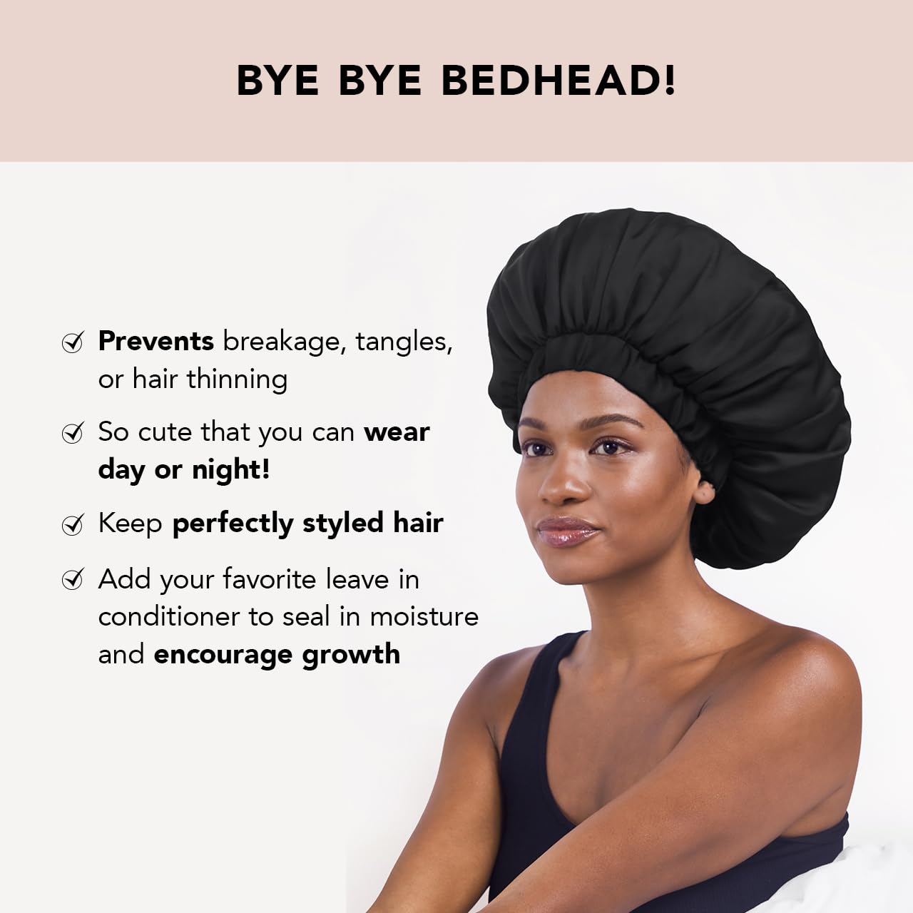 Kitsch XL satin bonnet for frizz prevention helps preserve curls while you sleep.