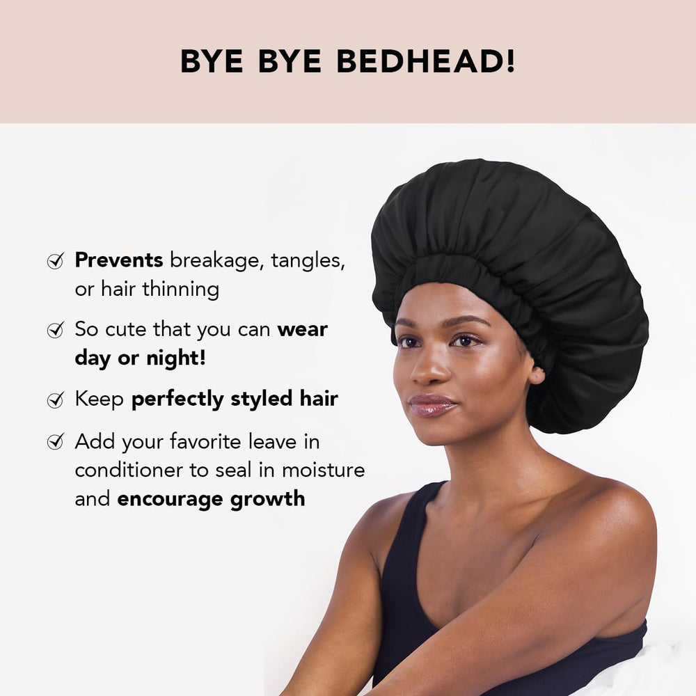 Kitsch XL satin bonnet for frizz prevention helps preserve curls while you sleep.
