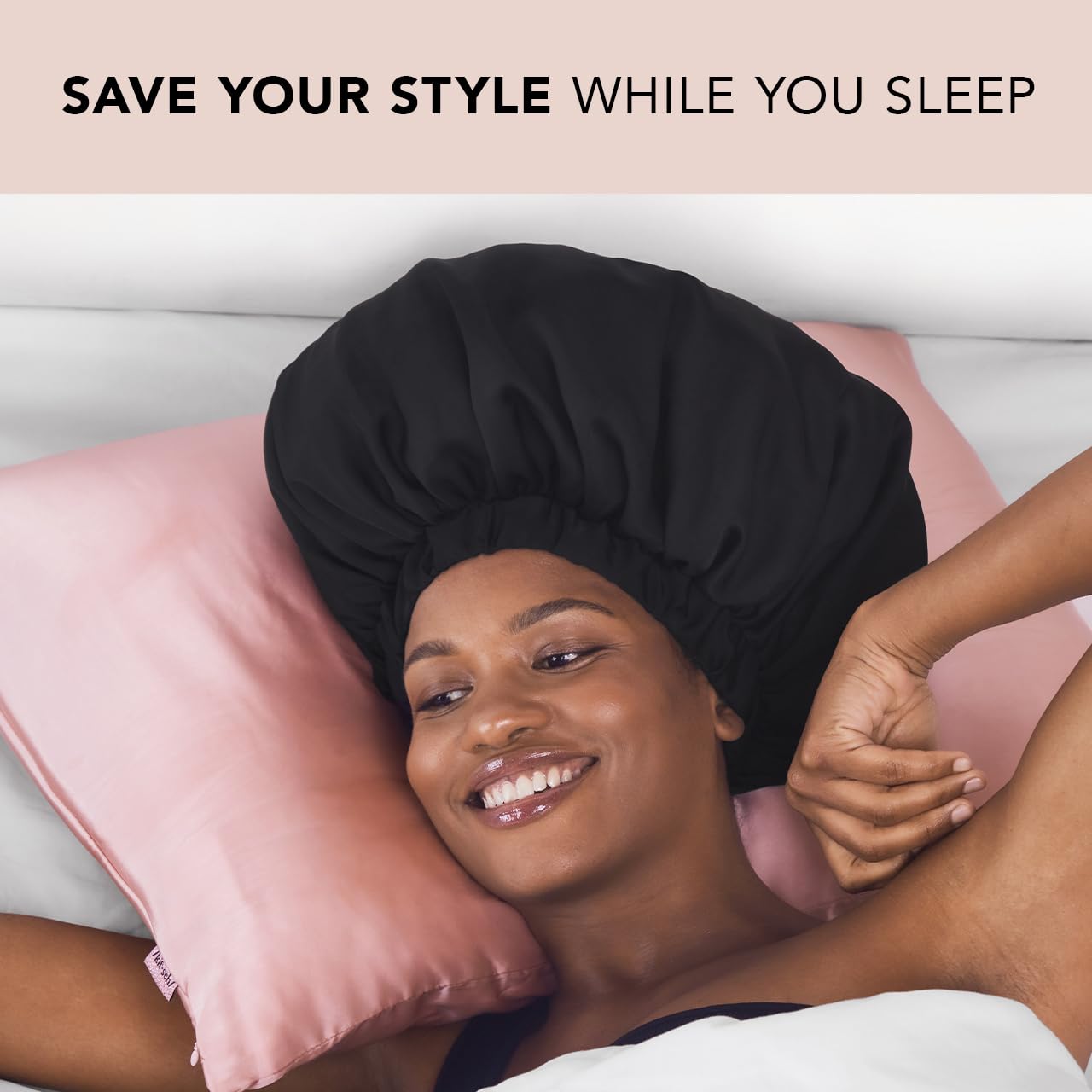 Kitsch XL satin bonnet offers soft-touch comfort that feels luxurious during bedtime.