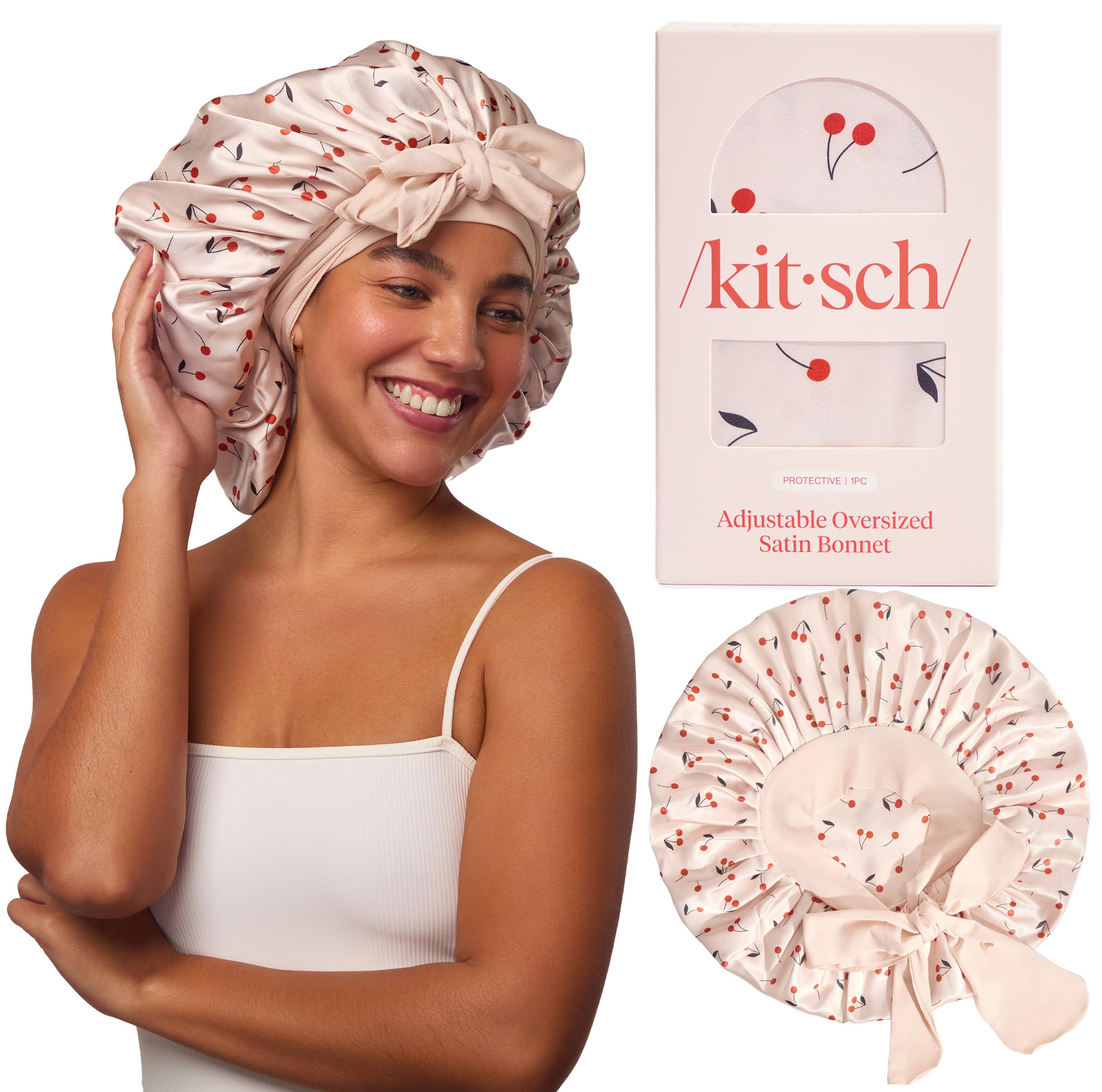 Kitsch XL Satin Bonnet closeup of soft fabric protecting hair overnight