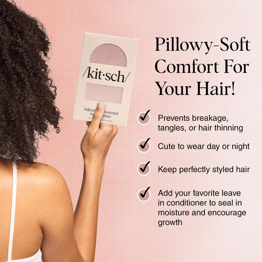 Kitsch XL satin bonnet soft glow on fabric for sleep comfort.