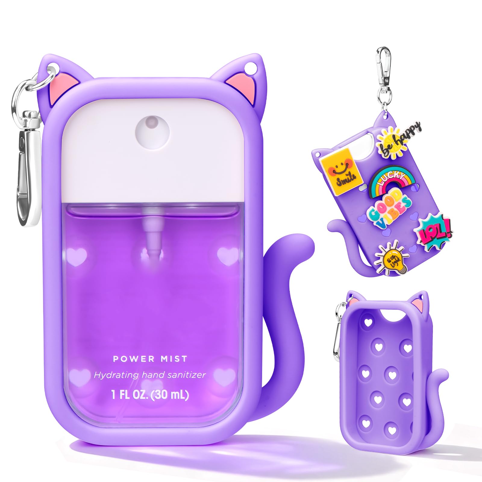 Kivzex cat silicone case for Touchland, front view, secures 1oz bottle on the go