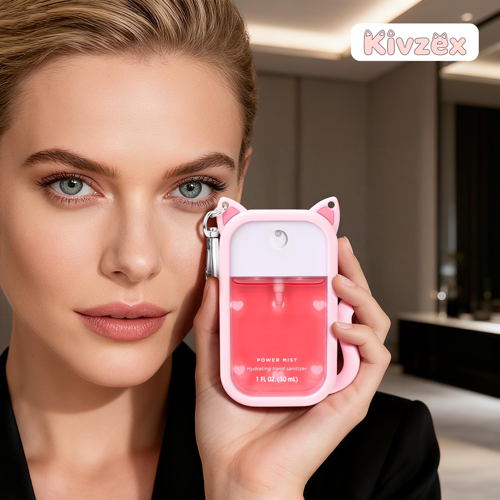 Kivzex Touchland Glow Mist case pink with charms for personalized travel style.