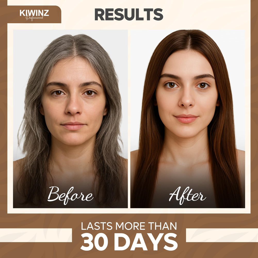 Kiwinz Professional 5-in-1 color shampoo delivering vibrant, fade-resistant grey coverage