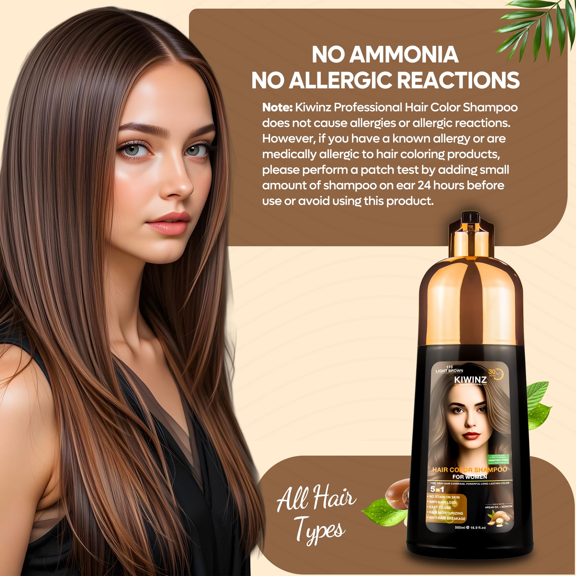 Kiwinz Professional ammonia-free label indicating gentle hair coloring