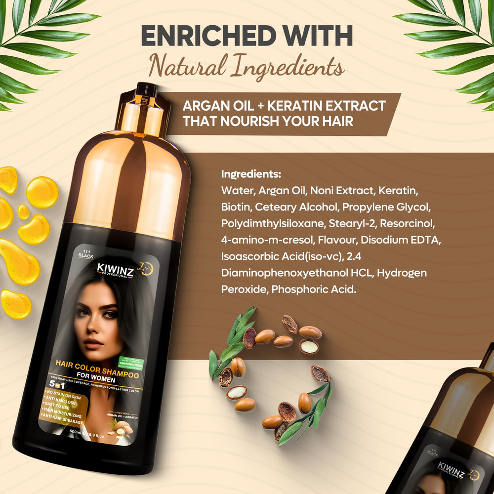 Kiwinz Professional Hair Color Shampoo ammonia-free formula avoids harsh chemicals.