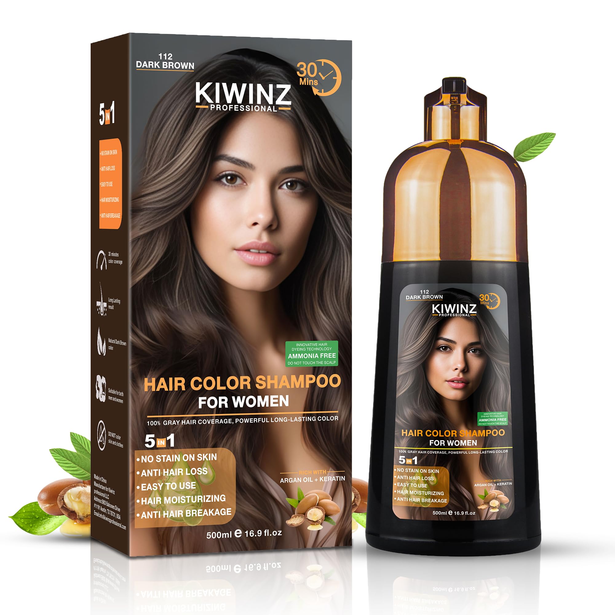 Kiwinz Professional bottle shows rich dark brown shade for vibrant color