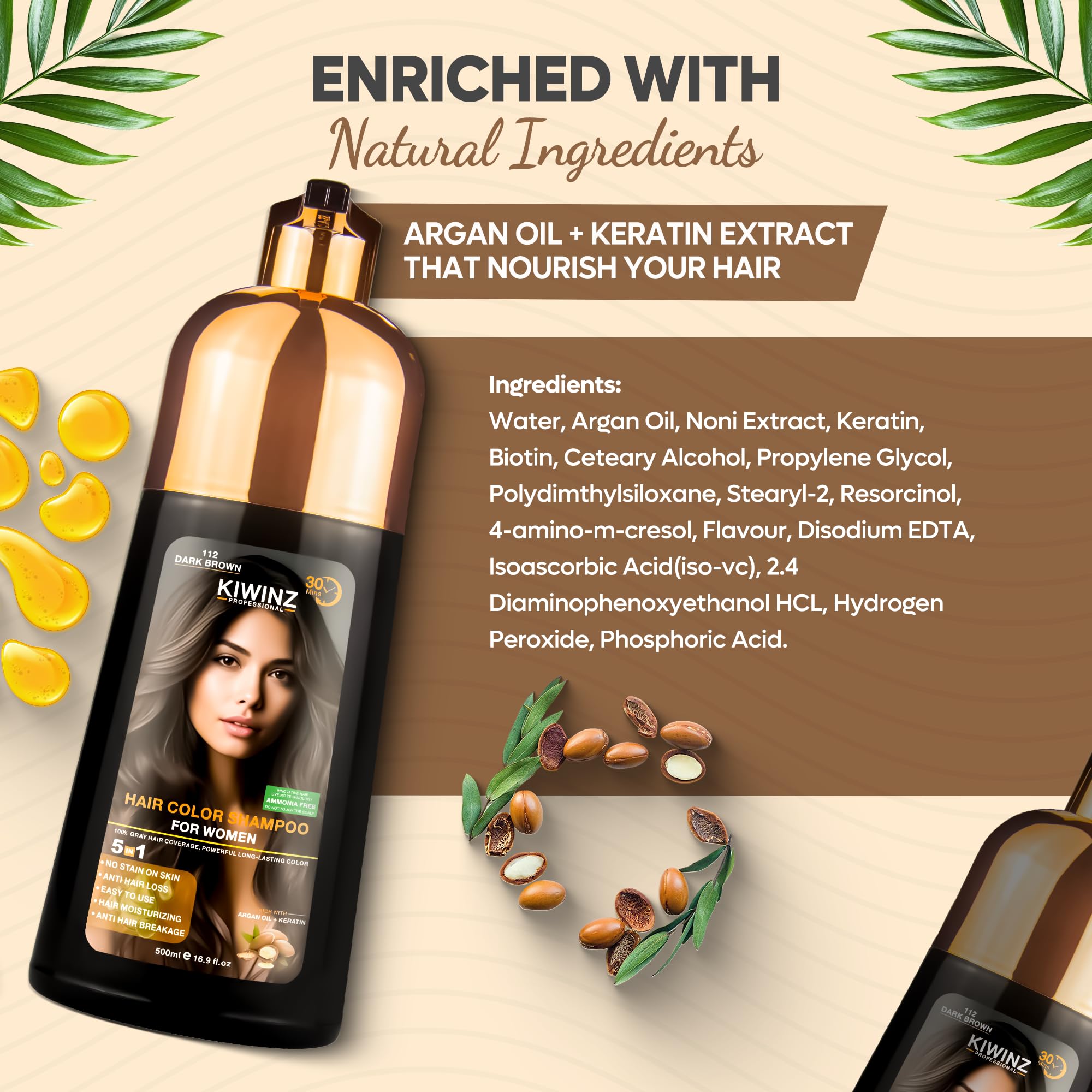 Kiwinz Professional color result appears as deep dark brown with fade resistance
