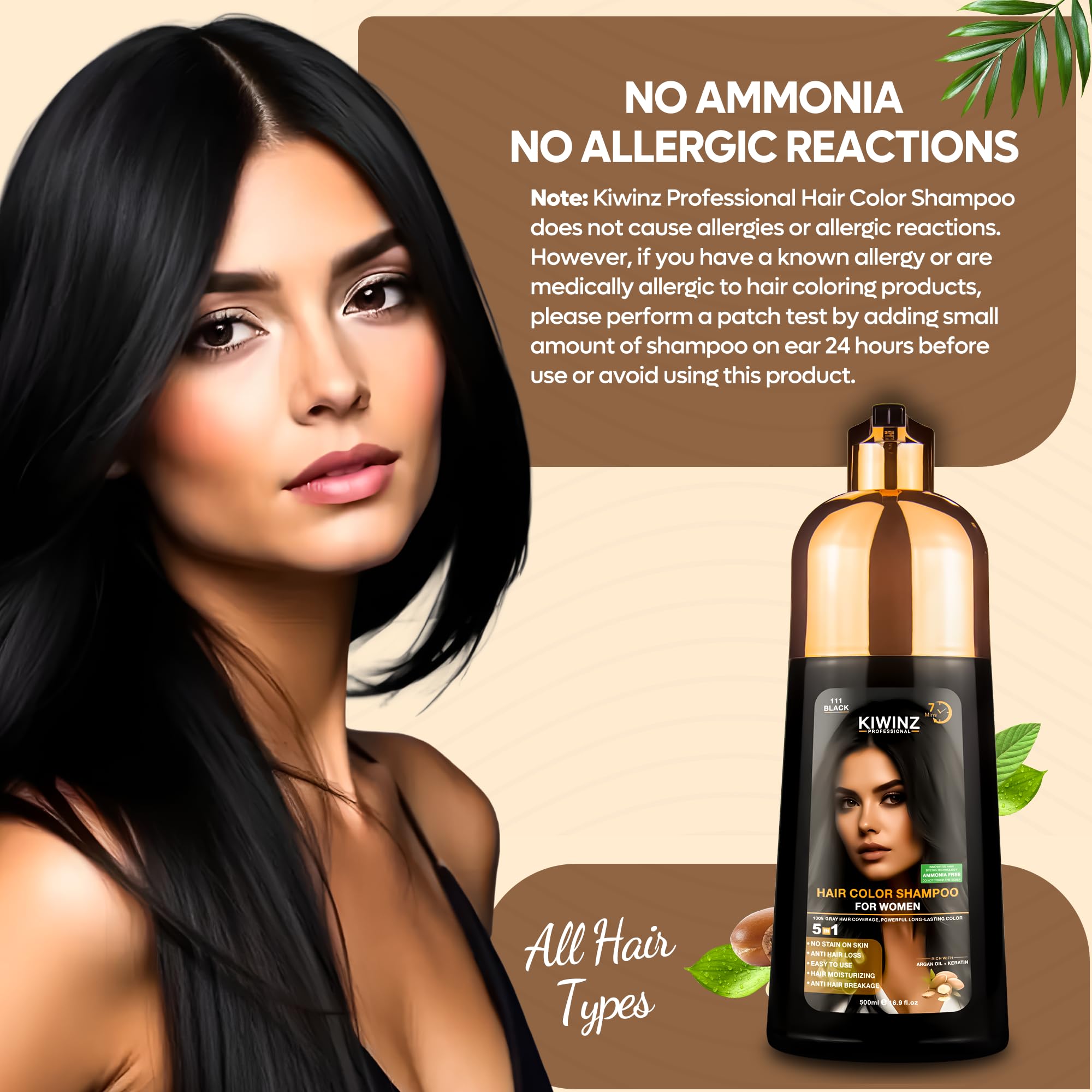 Kiwinz Professional Hair Color Shampoo natural-ingredients including argan oil nourish hair.