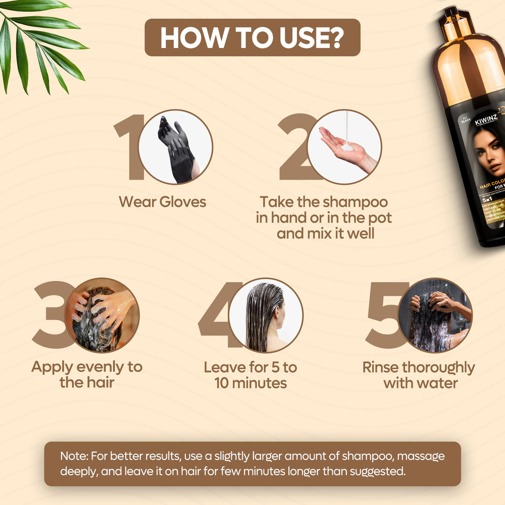 Kiwinz Professional Hair Color Shampoo skin-safe formula leaves no stain.