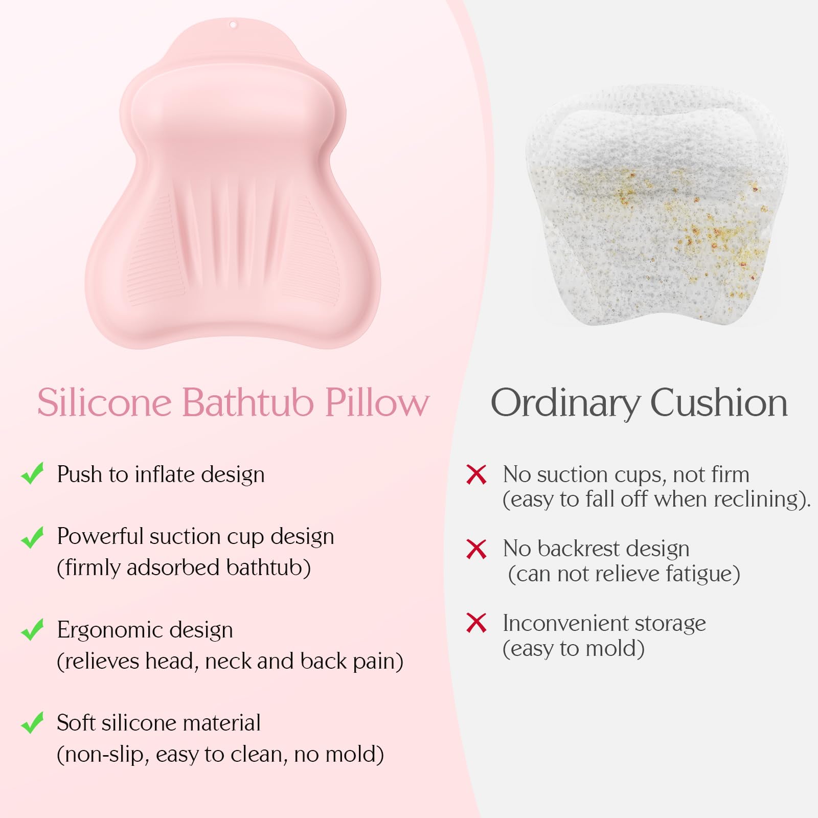 Kixcvdm bath pillow is easy to clean and quick-dry with hanging holes