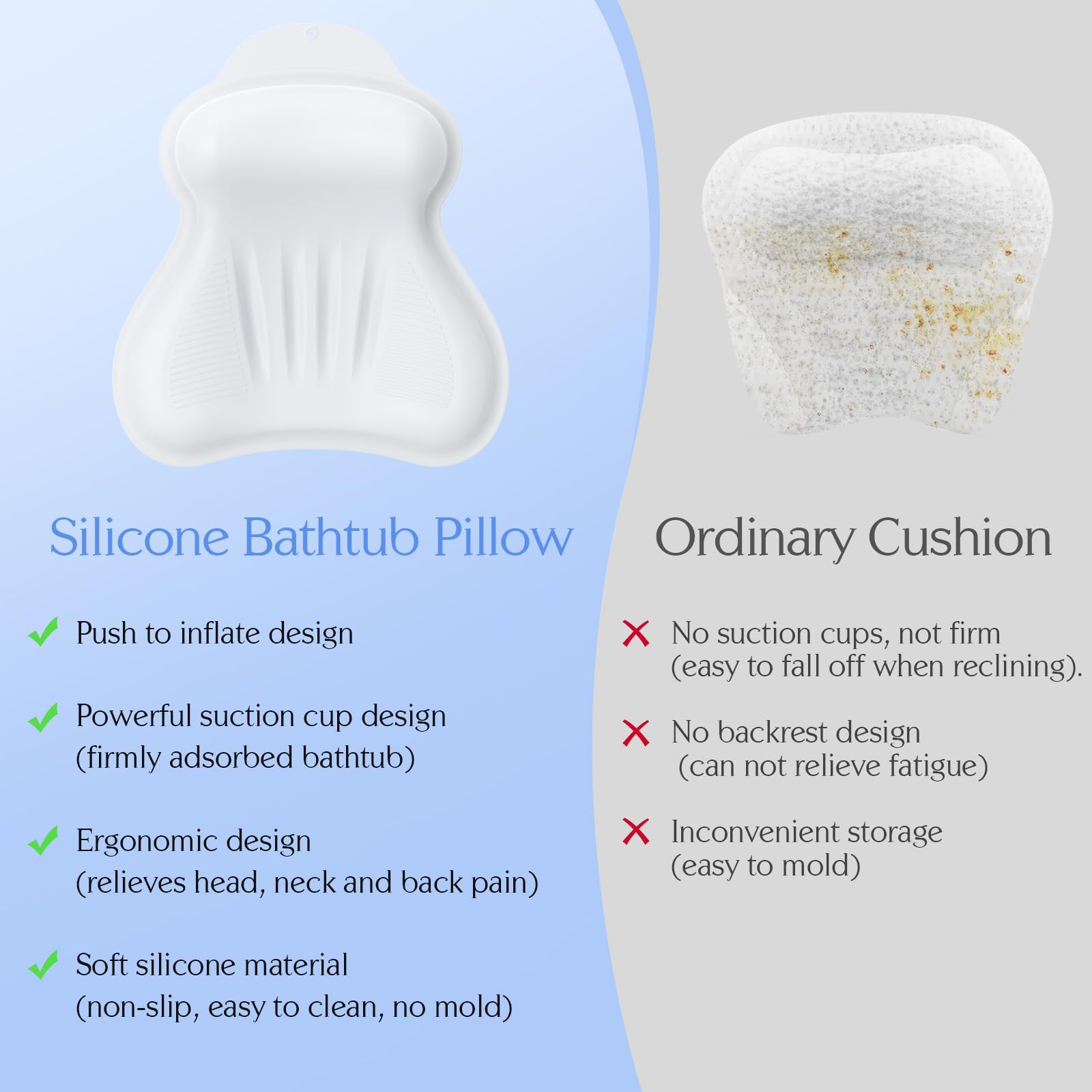 kixcvdm silicone bath pillow easy-clean design with hanging holes for drying