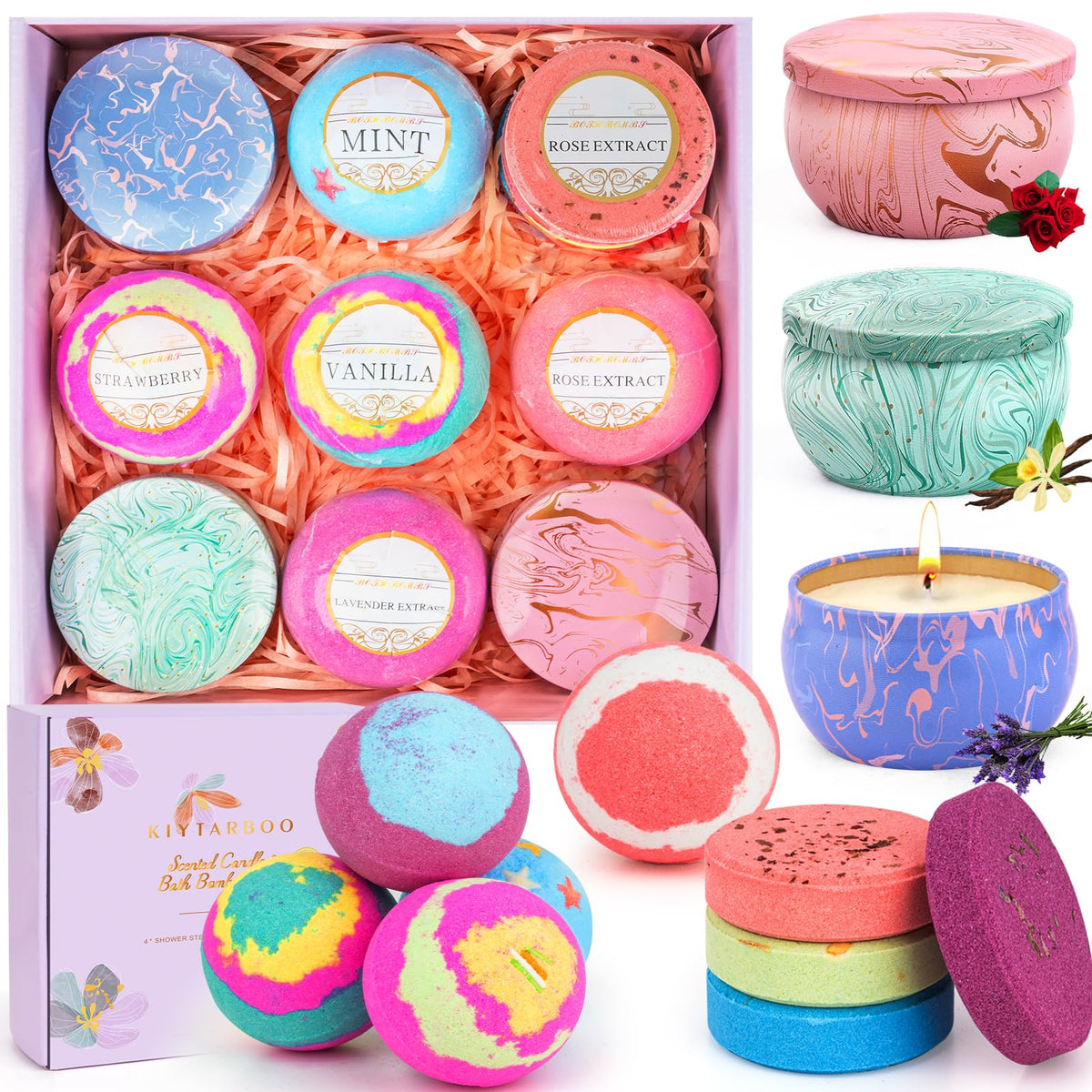 KIYTARBOO bath bombs set with five scents for a spa-like soak.