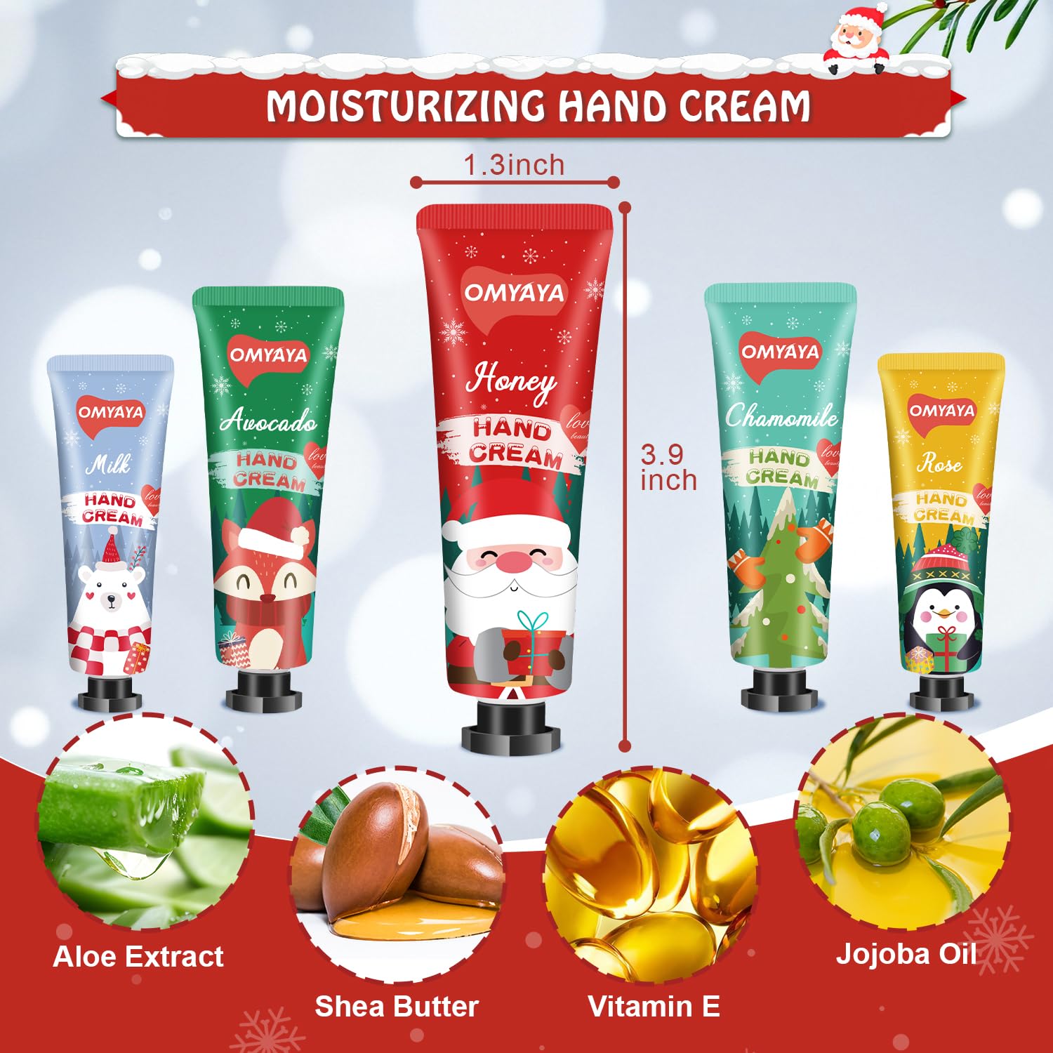 KIYTARBOO patterned hand creams with Santa, snowman, fox, bear, tree