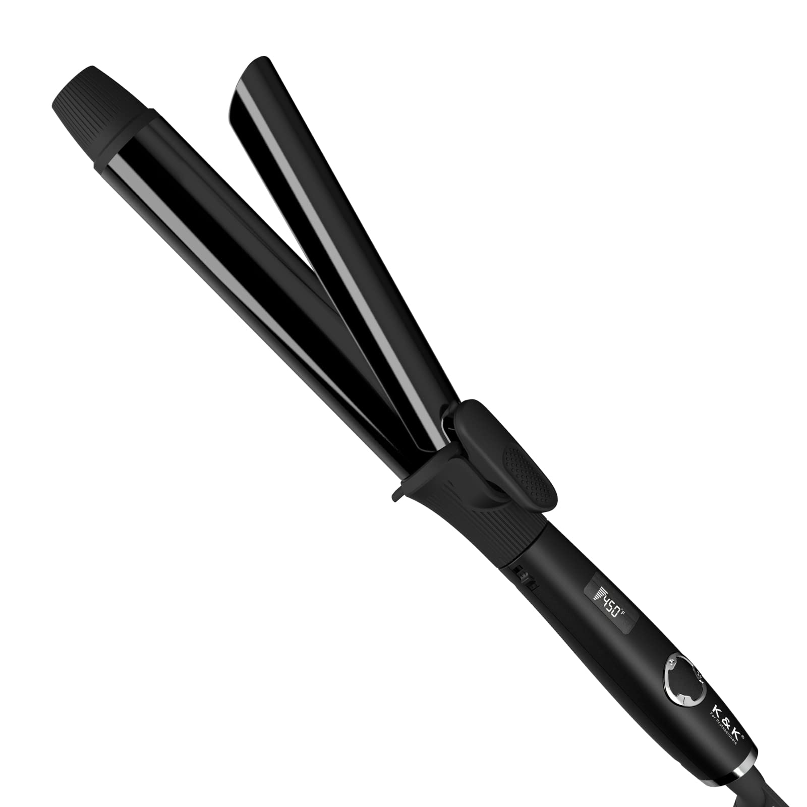K&K curling iron with tourmaline barrel for smooth frizz-free curls.