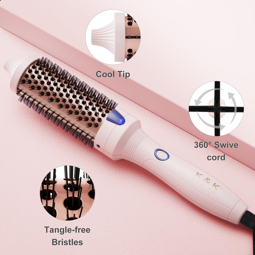 KK easy-use wrap-and-go curling brush offers fast, simple styling.