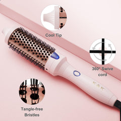 KK easy-use wrap-and-go curling brush offers fast, simple styling.