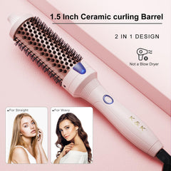 KK ionic-frizz-reduction curling brush image highlights moisture-locking negative ions.