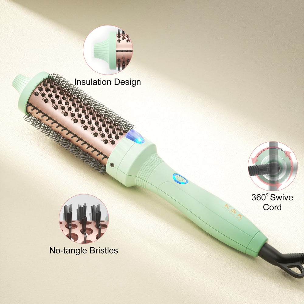 KK Thermal Brush international voltage makes it travel ready for styling abroad.