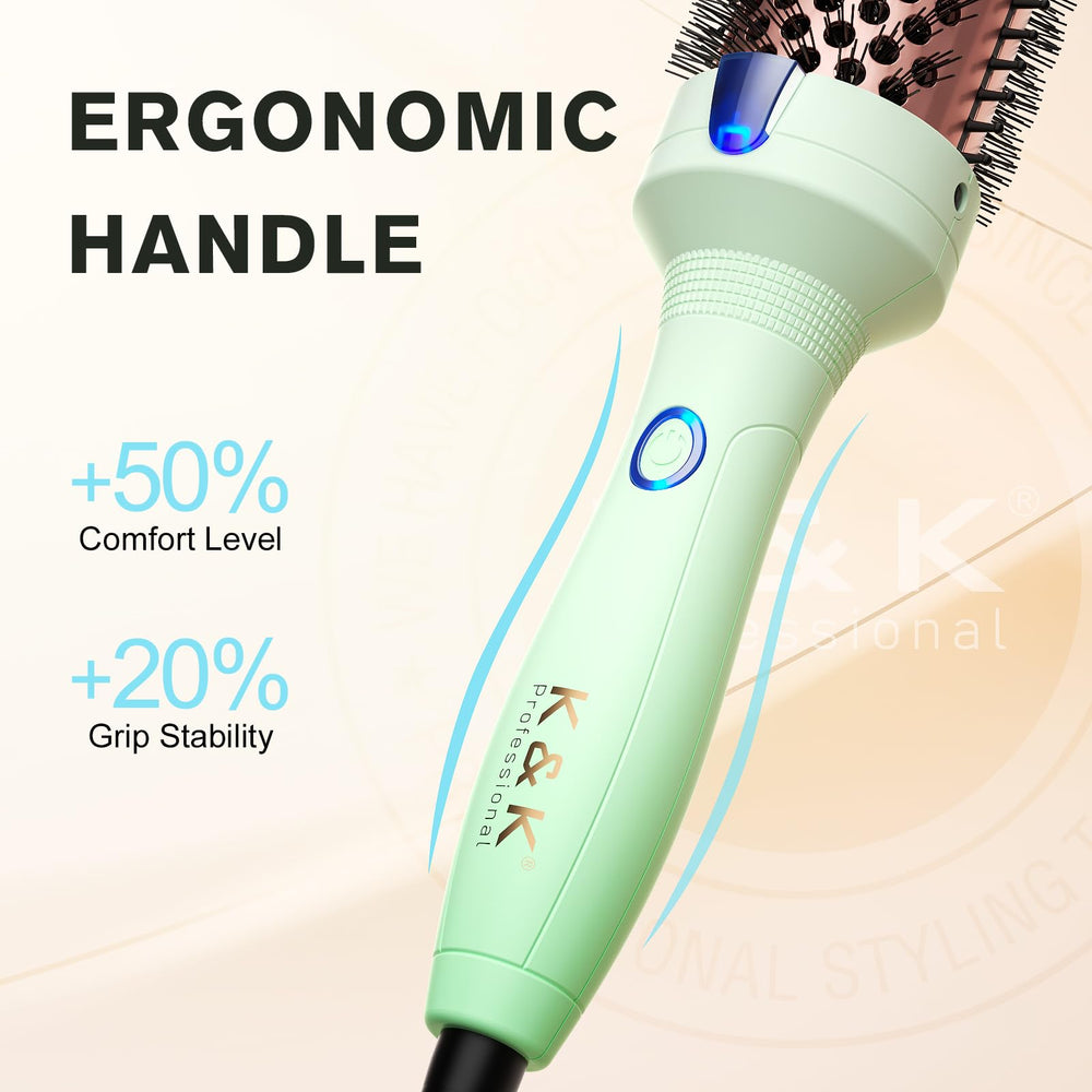 KK Thermal Brush one button design simplifies styling across hair types.