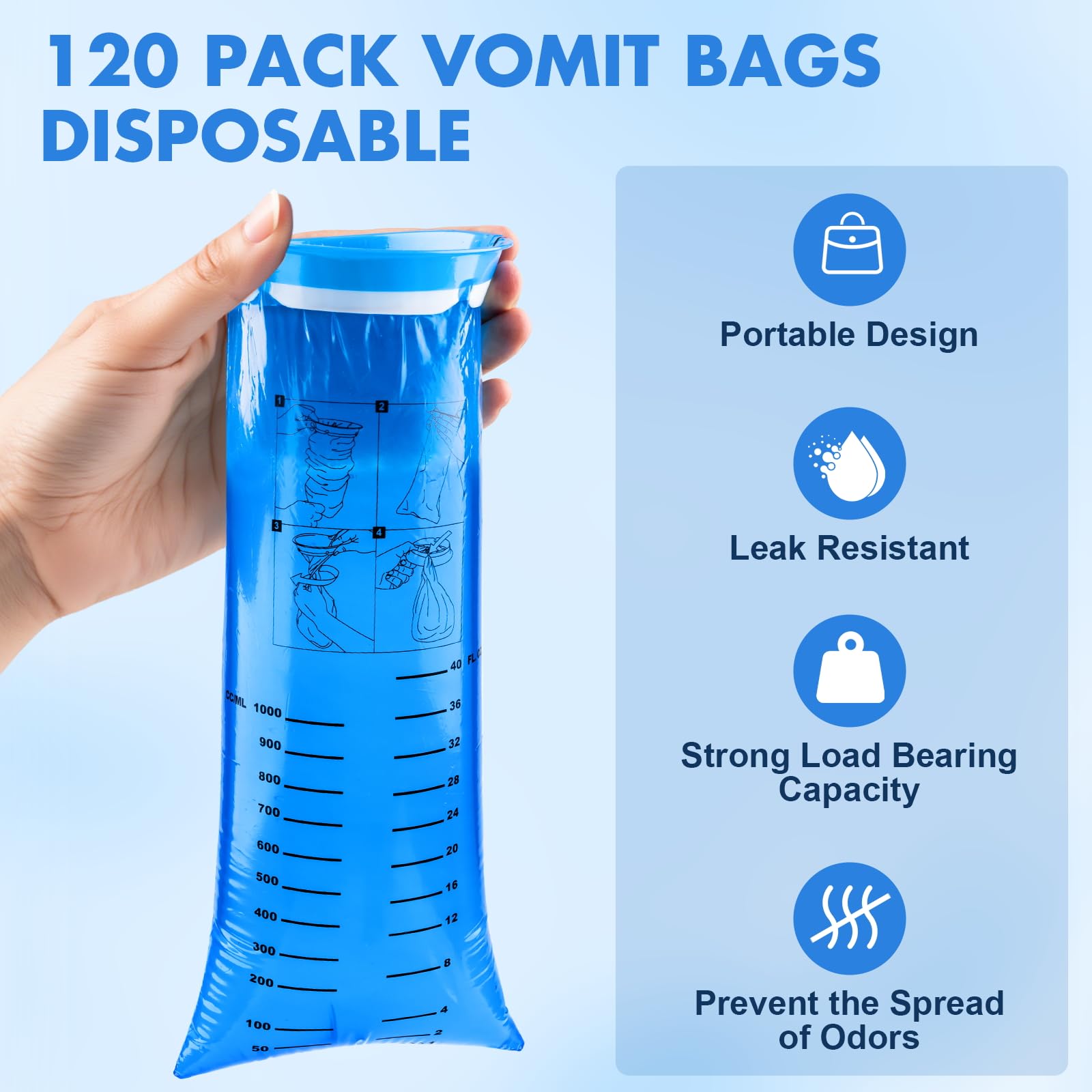 KKEETUR compact palm-sized vomit bags ideal for on-the-go emergencies