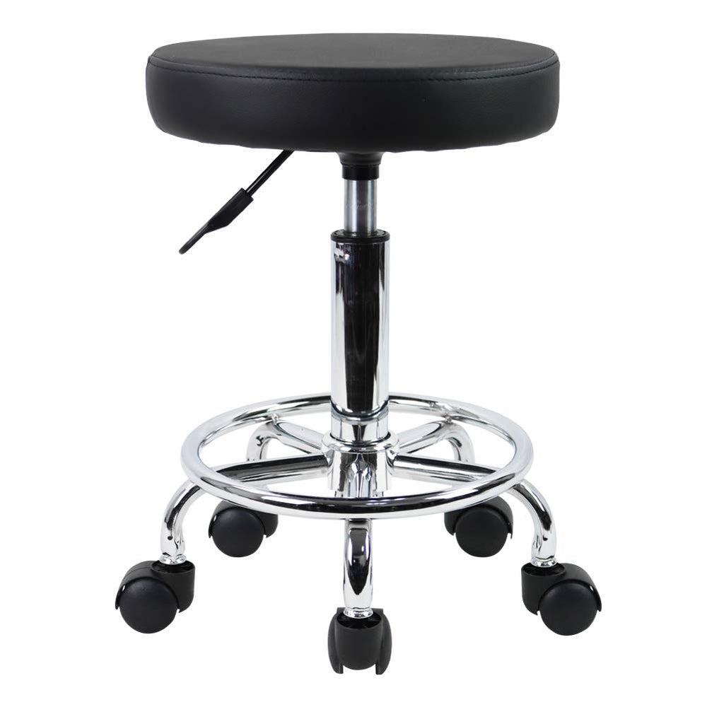 KKTONER PU leather round stool in black, versatile workspace seating