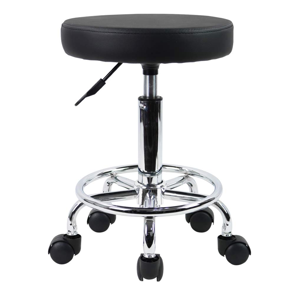 KKTONER PU leather round stool in black, versatile workspace seating