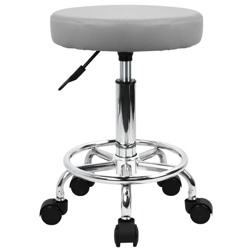 KKTONER PU leather round stool grey side view for efficient salon and studio seating