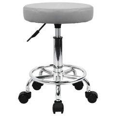 KKTONER PU leather round stool grey side view for efficient salon and studio seating