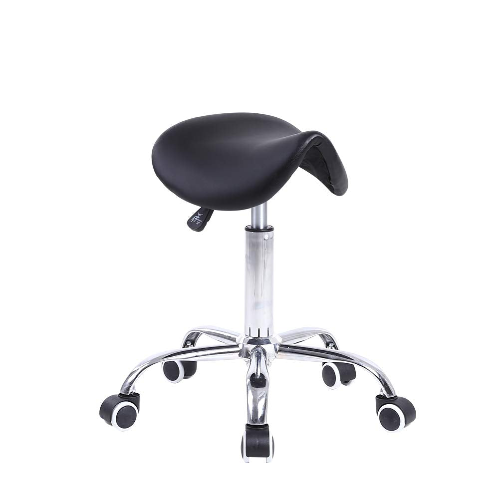 KKTONER rolling saddle stool front view shows ergonomic design for long sessions.