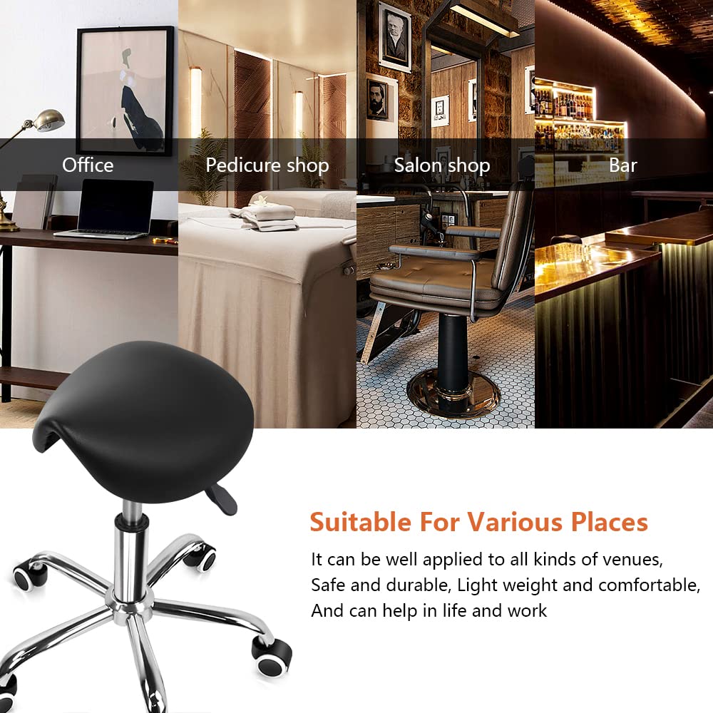 KKTONER rolling saddle stool used in a salon setting for multi-use tasks.