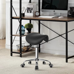 KKTONER rolling saddle stool side view demonstrates 360-degree rotation.
