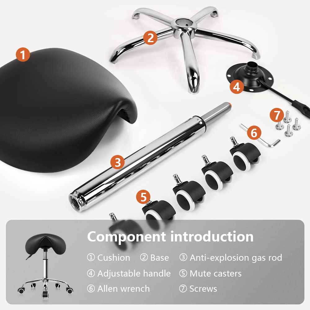 KKTONER saddle stool assembly tip image with protective sleeve removal.