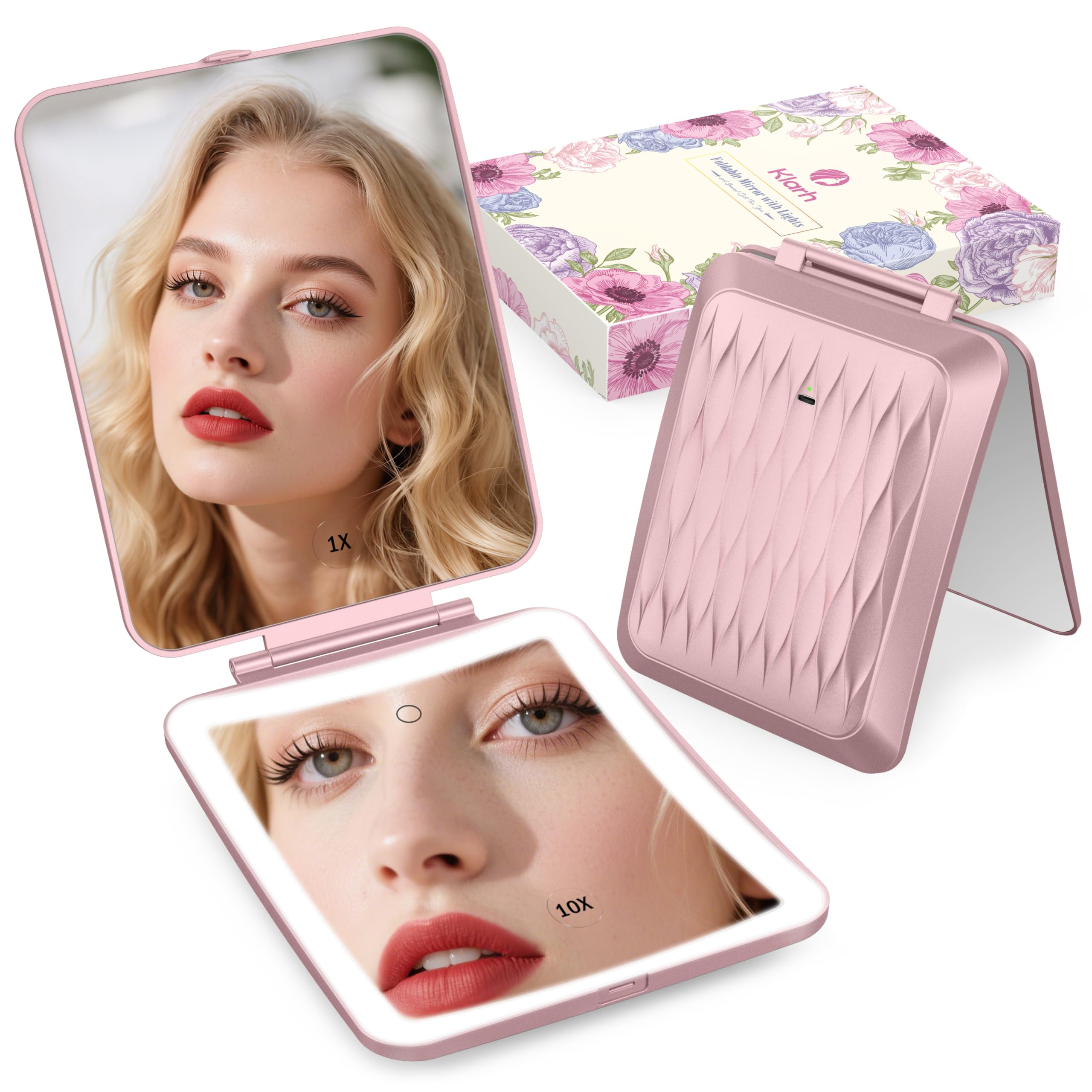 Klarh 1X/10X magnifying mirror rose pink for precise makeup application