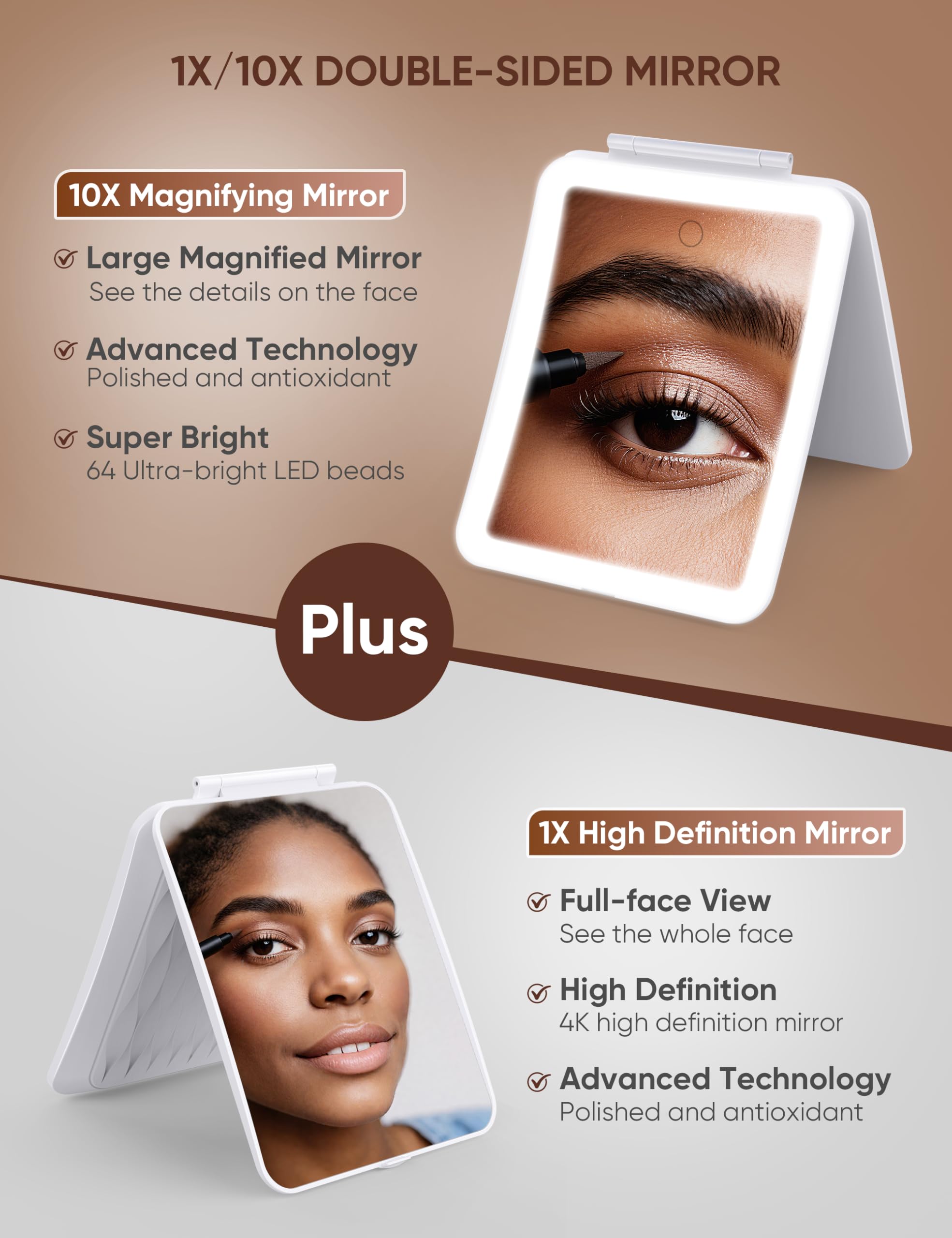 klarh magnifying makeup mirror 10x detail view for precise grooming and makeup application.