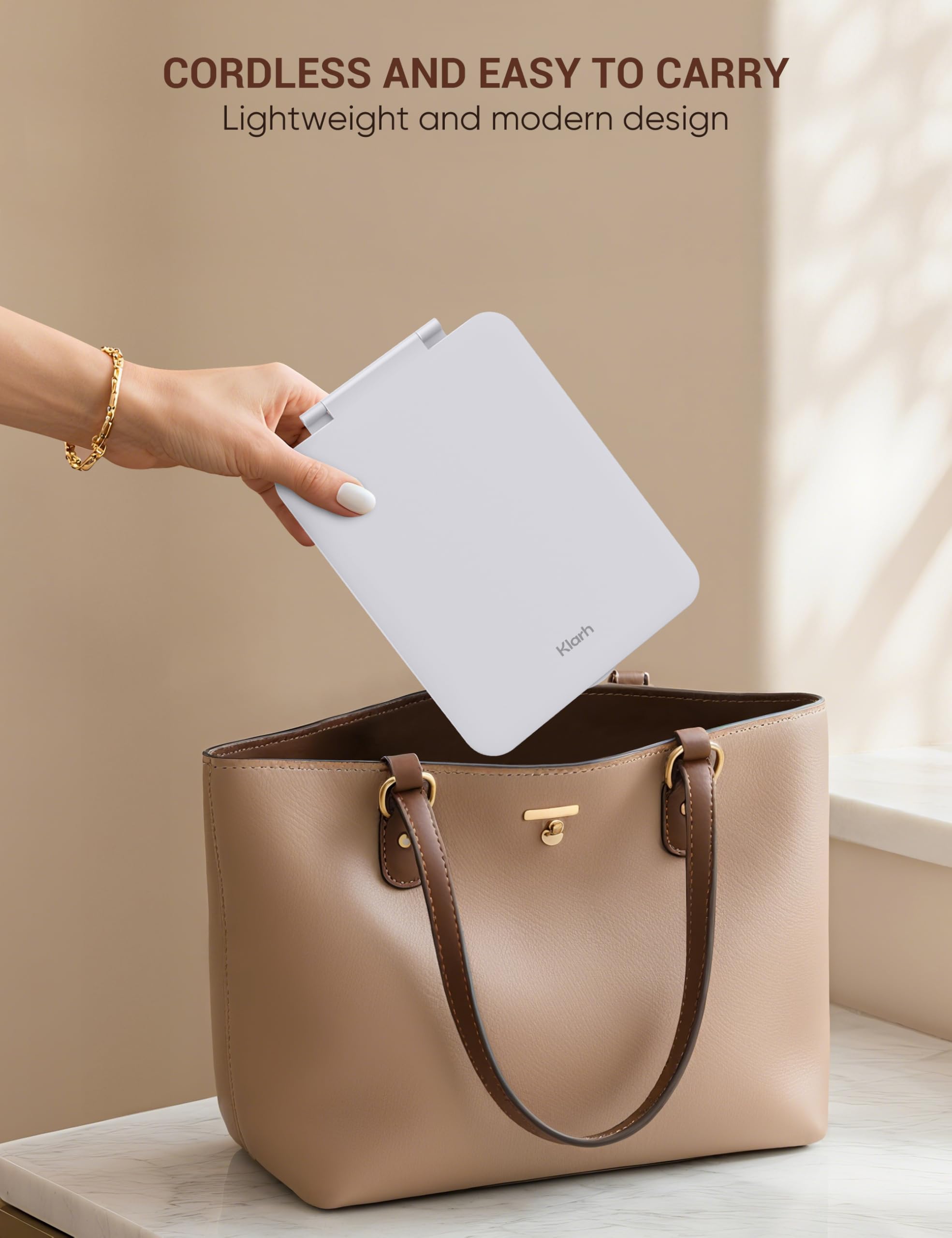 klarh magnifying makeup mirror portable size for quick touch-ups while commuting.