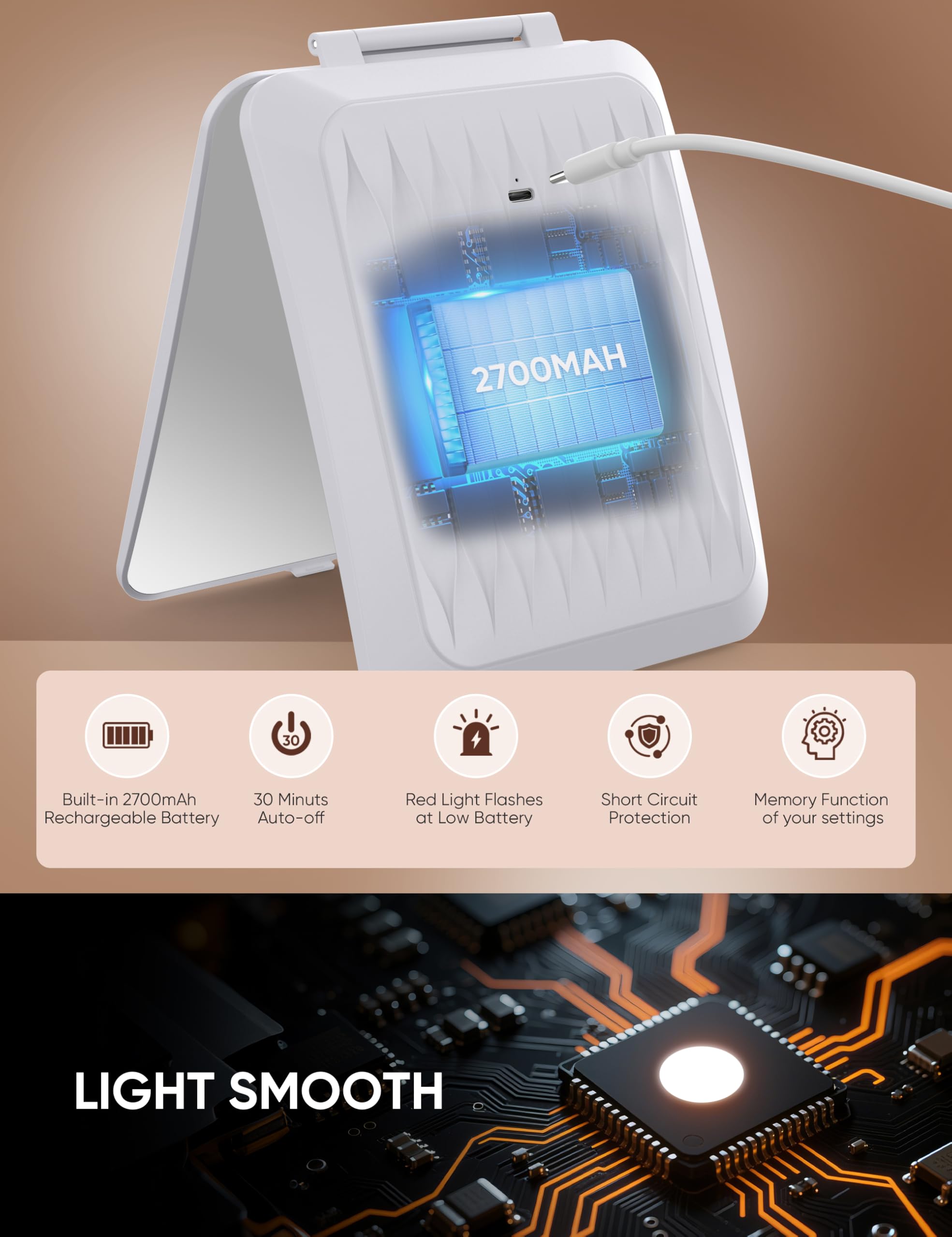 klarh magnifying makeup mirror touch control memory keeps your preferred brightness and color.
