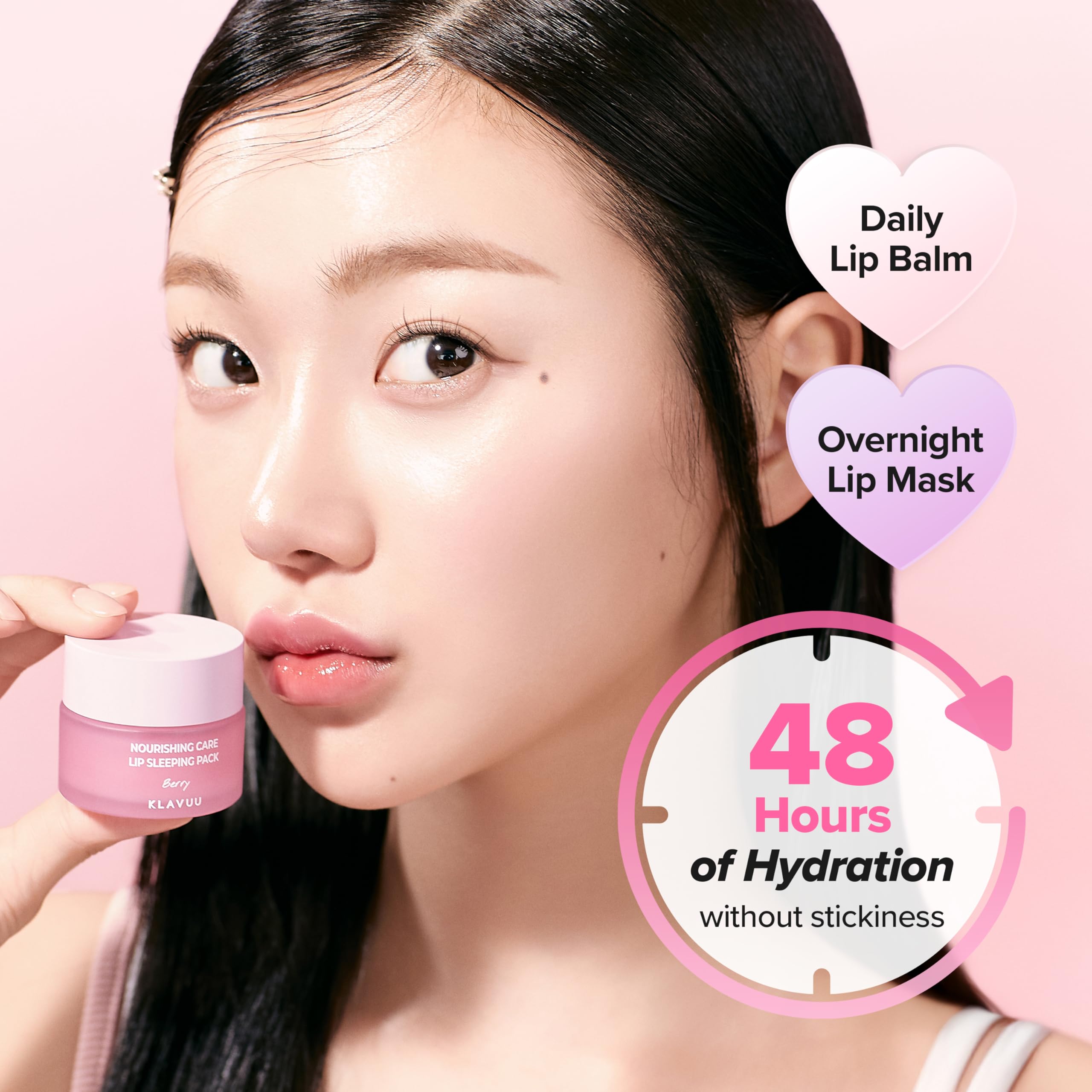 Klavuu Lip Mask Sleeping Pack overnight routine illustrates deep hydration by morning