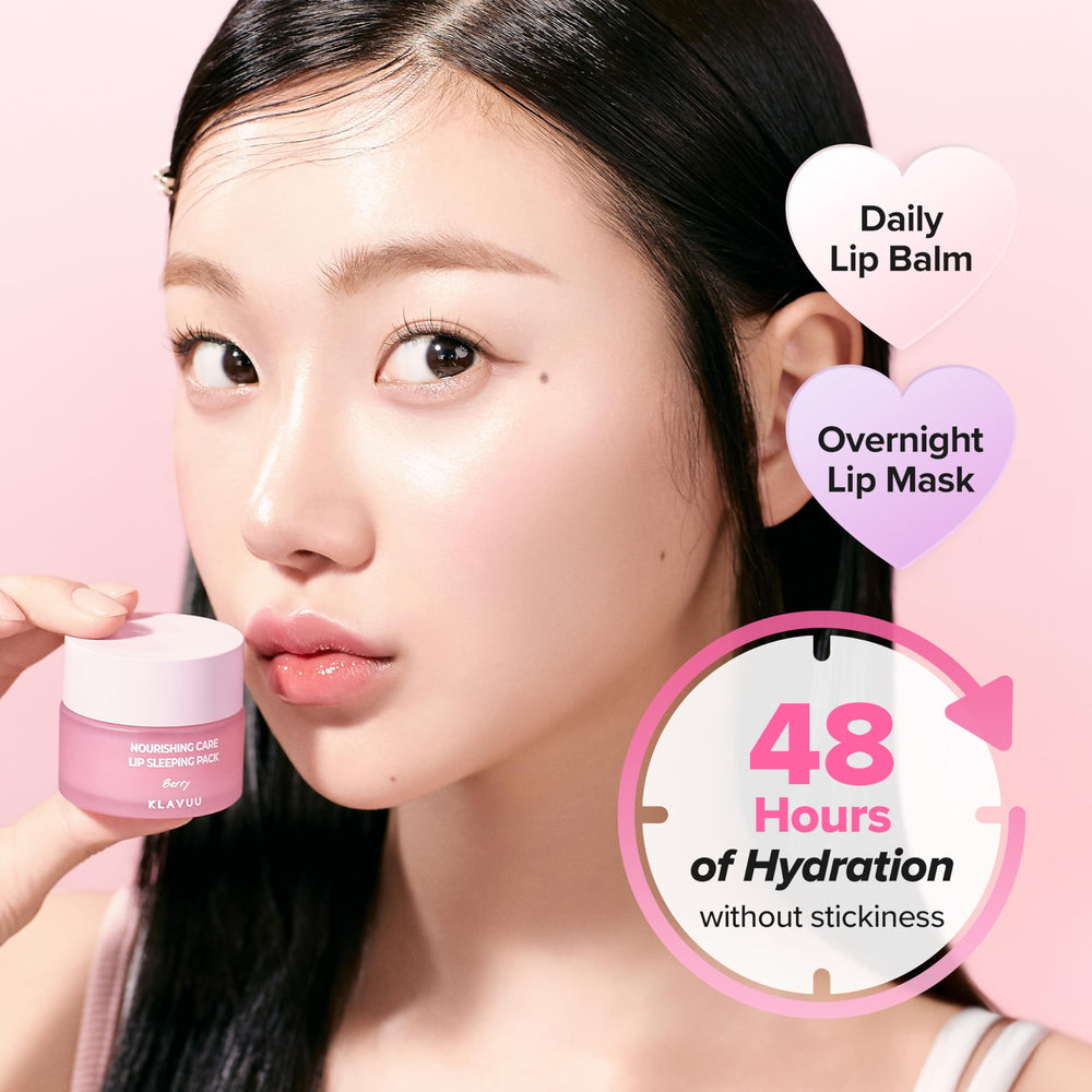 Klavuu Lip Mask Sleeping Pack overnight routine illustrates deep hydration by morning